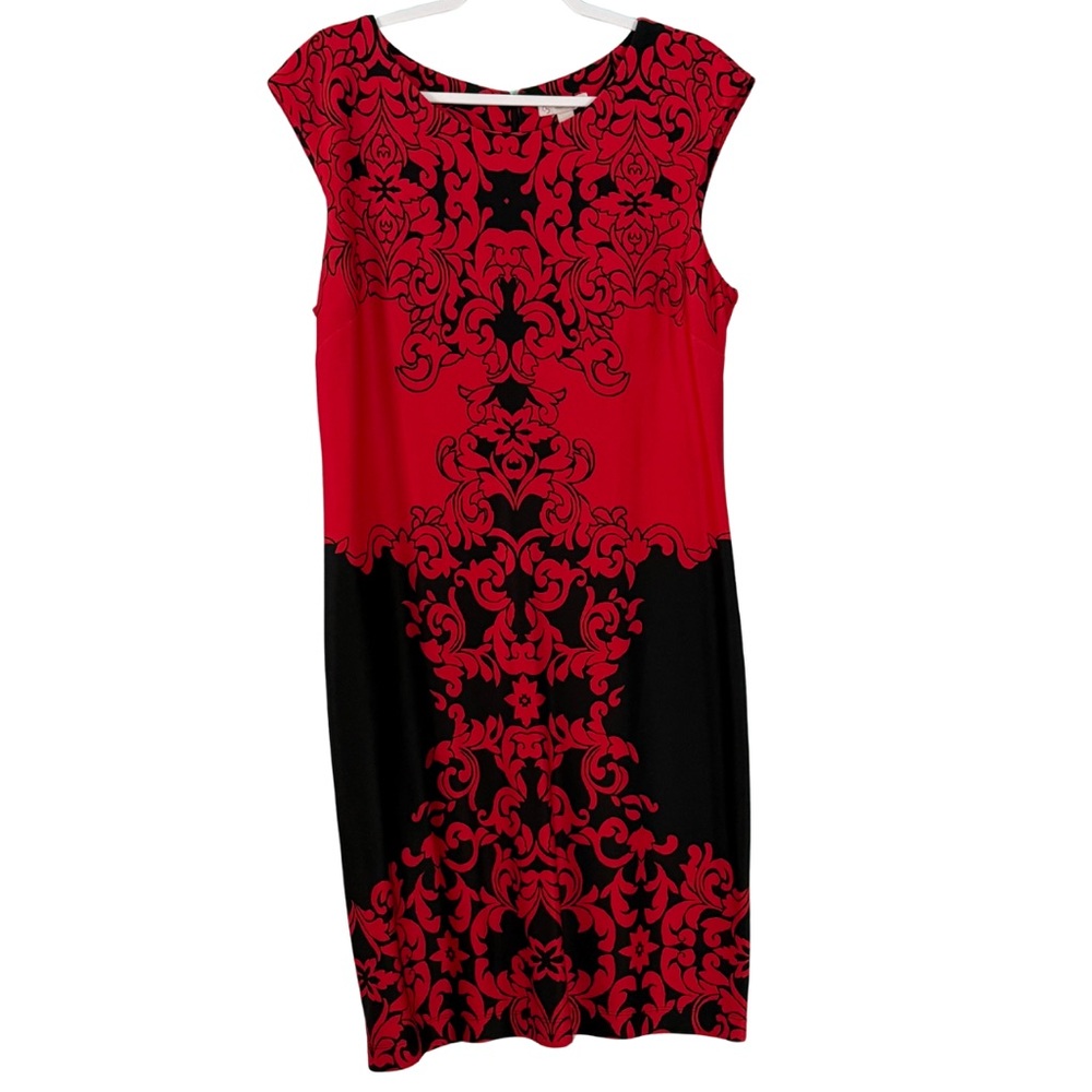 Dress Barn Red and Black Patterned Midi Dress